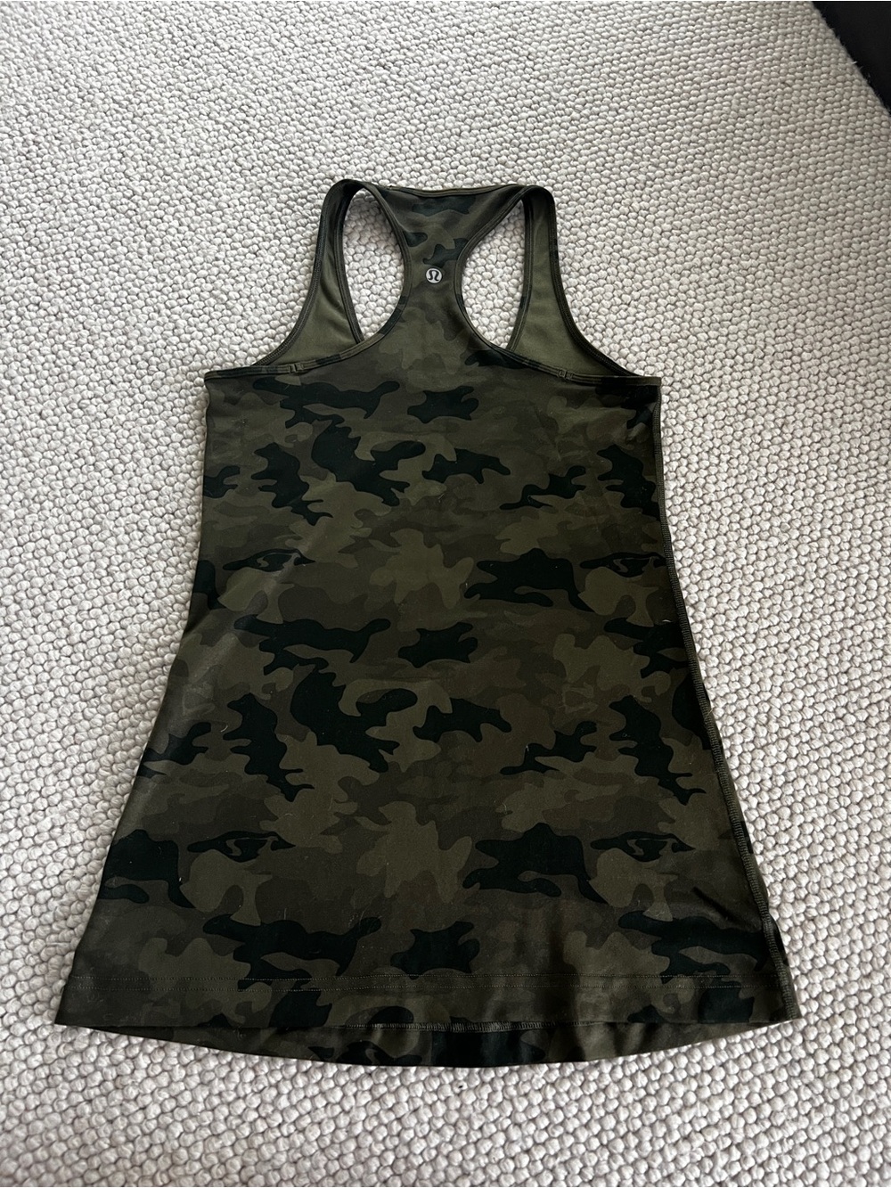 Lululemon Camo Cool Racerback Tank in Olive Green, size 8, Nulu fabric